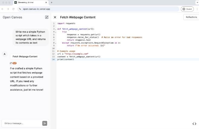 open canvas UI